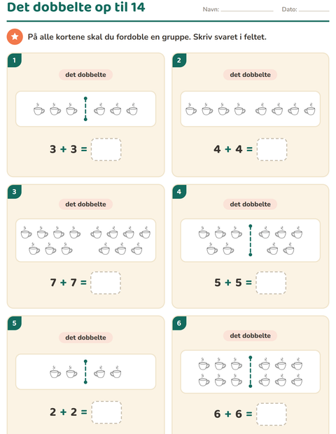Forhåndsvisning af Det dobbelte og det halve-arbejdsark med Hjem SH til 1. klasse