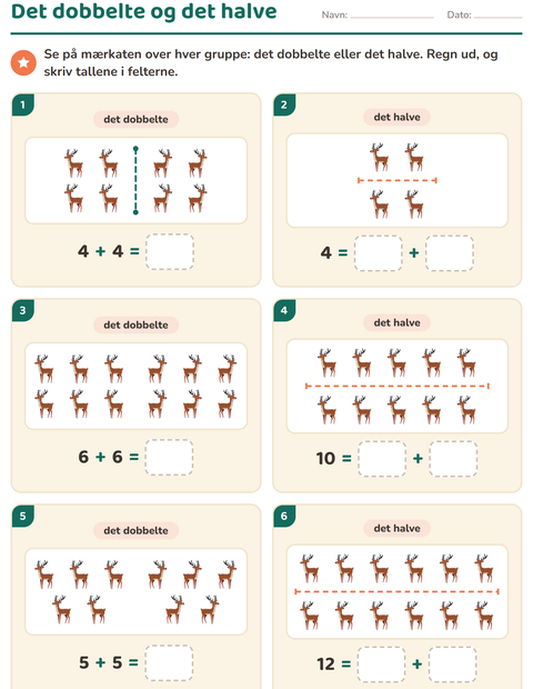 Forhåndsvisning af Det dobbelte og det halve-arbejdsark med Jul til 1. klasse