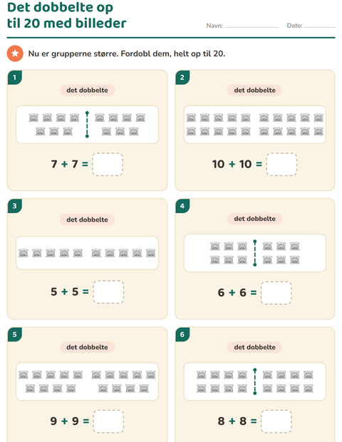 Forhåndsvisning af Det dobbelte og det halve-arbejdsark med Jul S/H 2 til 1. klasse