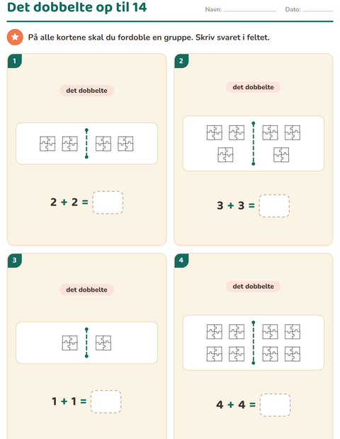 Forhåndsvisning af Det dobbelte og det halve-arbejdsark med Klasseværelse (S/H) til 1. klasse