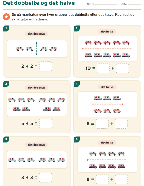 Forhåndsvisning af Det dobbelte og det halve-arbejdsark med Postkontor til 1. klasse