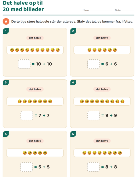 Forhåndsvisning af Det dobbelte og det halve-arbejdsark med Følelser til 1. klasse