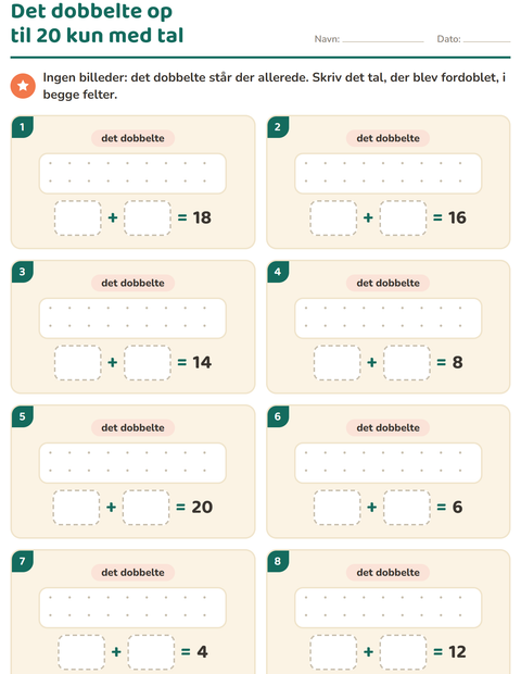 Forhåndsvisning af Det dobbelte og det halve-arbejdsark til 1. klasse