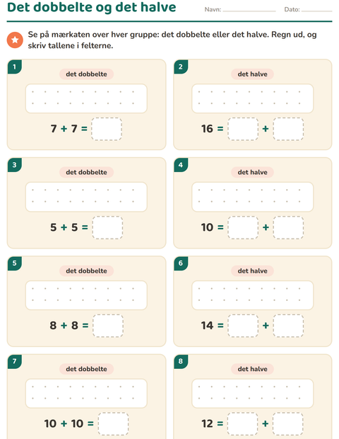 Forhåndsvisning af Det dobbelte og det halve-arbejdsark med Jul til 1. klasse