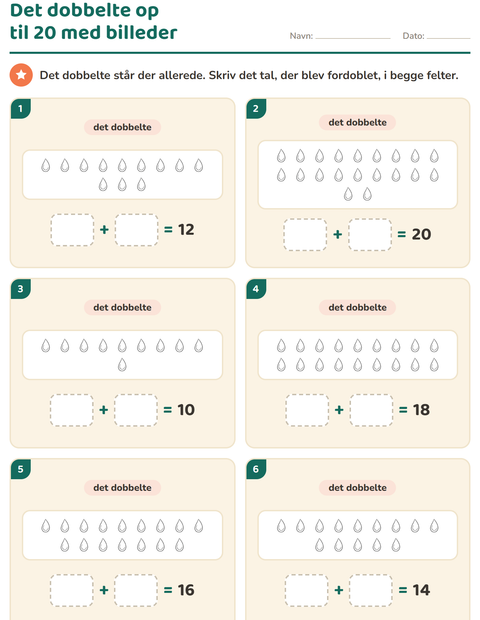 Forhåndsvisning af Det dobbelte og det halve-arbejdsark med Natur SH til 1. klasse