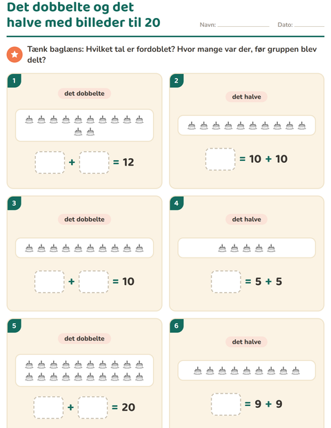 Forhåndsvisning af Det dobbelte og det halve-arbejdsark med Påske SH 2 til 1. klasse
