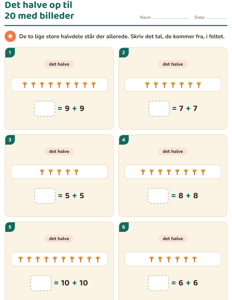 Forhåndsvisning af Det dobbelte og det halve-arbejdsark med Thanksgiving til 1. klasse