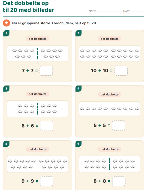 Forhåndsvisning af Det dobbelte og det halve-arbejdsark med Uddannelse SH til 1. klasse