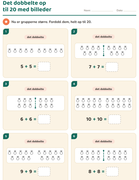 Forhåndsvisning af Det dobbelte og det halve-arbejdsark med Valentinsdag SH 2 til 1. klasse