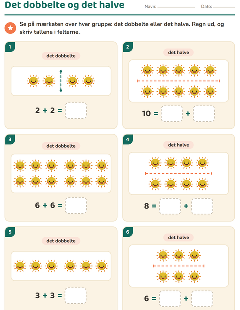 Forhåndsvisning af Det dobbelte og det halve-arbejdsark med Vejr til 1. klasse