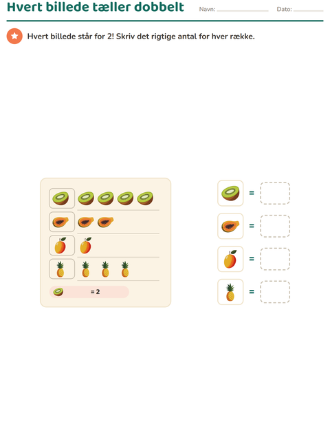 Forhåndsvisning af Diagrammer og data-arbejdsark med Frugter til 2. klasse