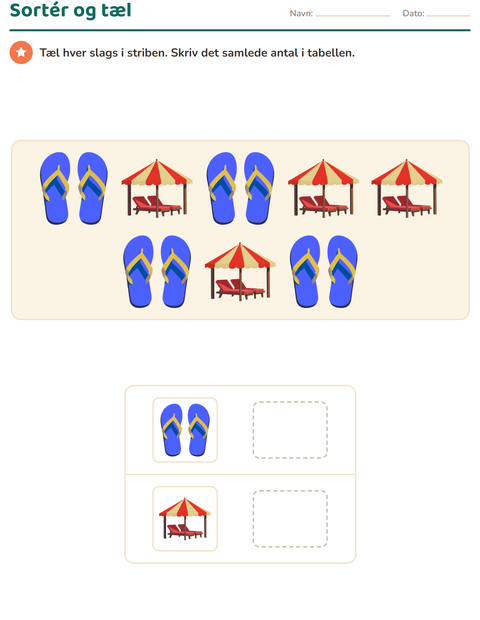 Forhåndsvisning af Diagrammer og data-arbejdsark med Strand til 1. klasse