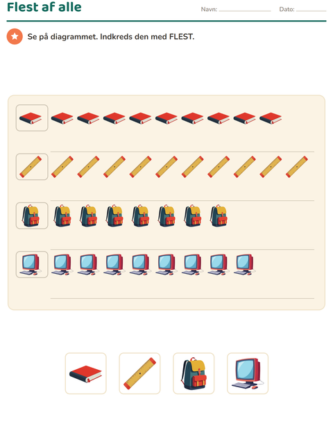 Forhåndsvisning af Diagrammer og data-arbejdsark med Klasseværelse til 1. klasse