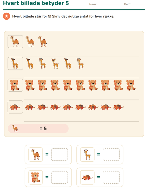 Forhåndsvisning af Diagrammer og data-arbejdsark med Zoodyr til 3. klasse