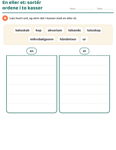 Forhåndsvisning af En eller et-arbejdsark med Hjem SH til 1. klasse