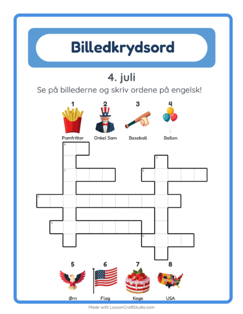 Engelsk billedkrydsord – 4. juli