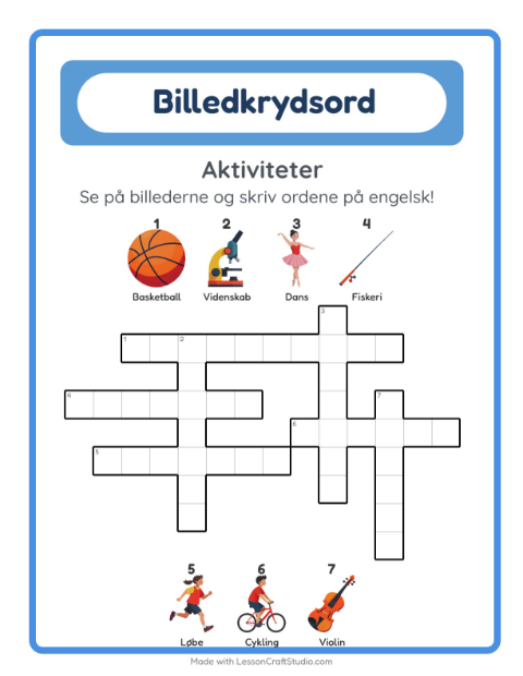 Engelsk billedkrydsord – Aktiviteter