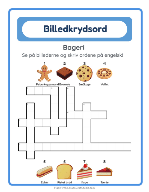 Engelsk billedkrydsord – Bageri