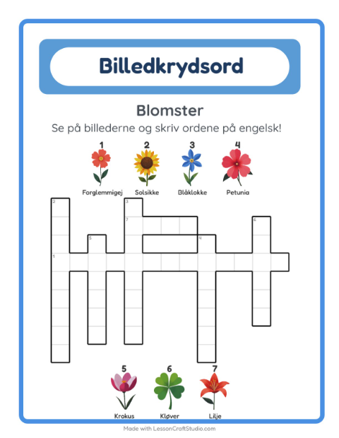Engelsk billedkrydsord – Blomster