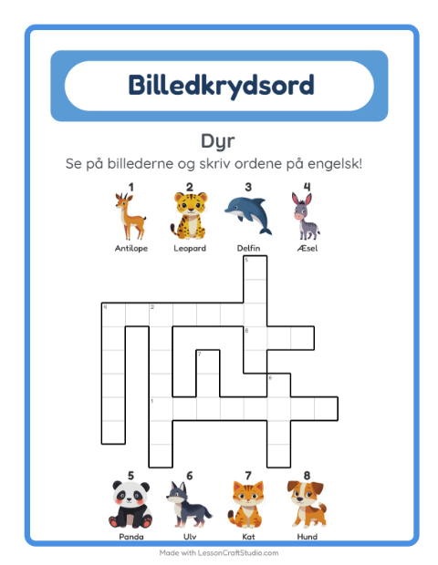 Engelsk billedkrydsord – Dyr