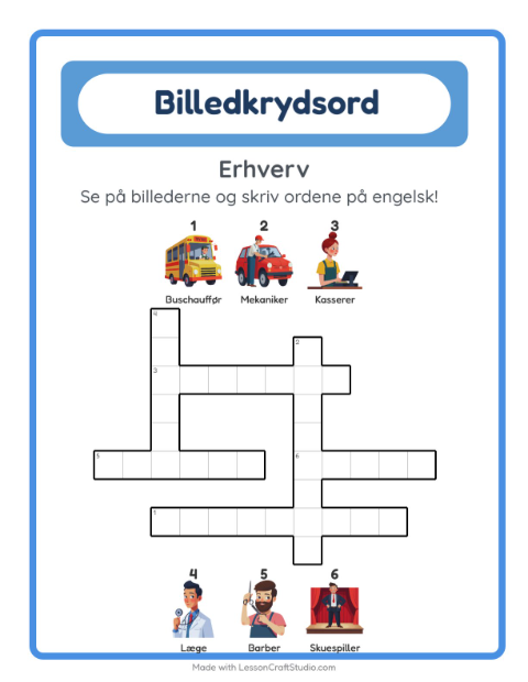 Engelsk billedkrydsord – Erhverv