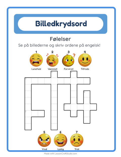 Engelsk billedkrydsord – Følelser