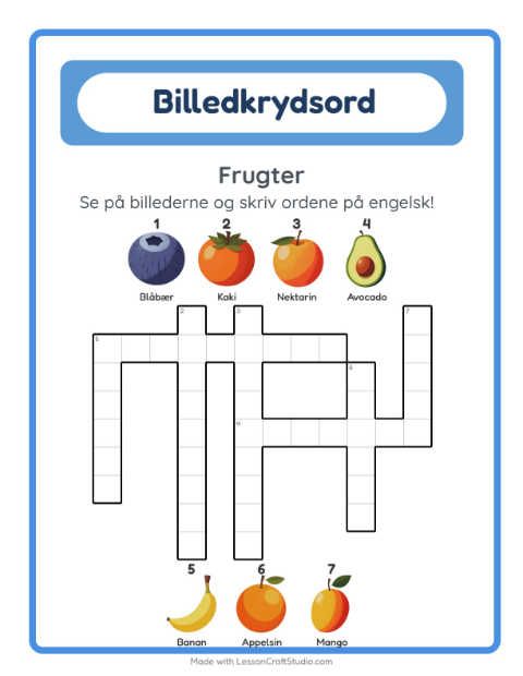 Engelsk billedkrydsord – Frugter