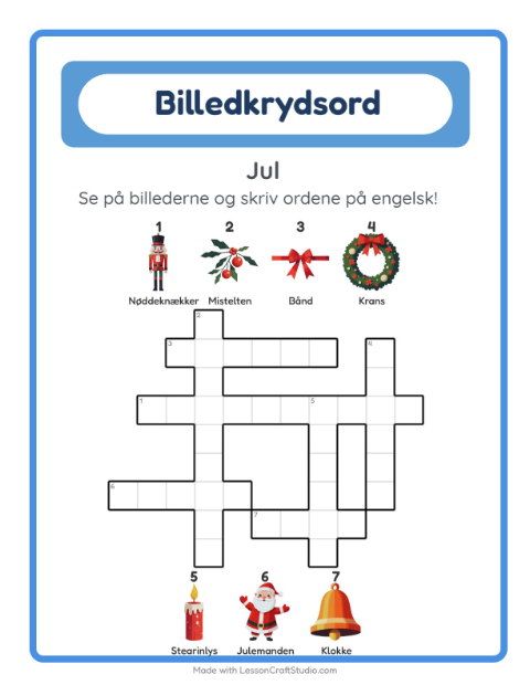 Engelsk billedkrydsord – Jul