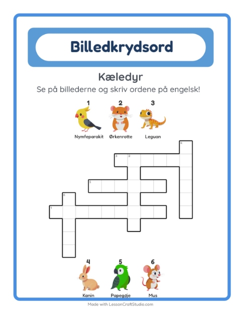 Engelsk billedkrydsord – Kæledyr