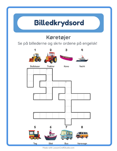 Engelsk billedkrydsord – Køretøjer