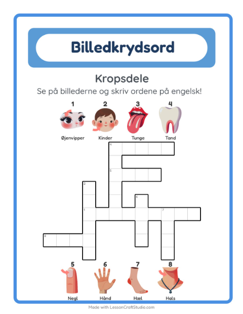 Engelsk billedkrydsord – Kropsdele