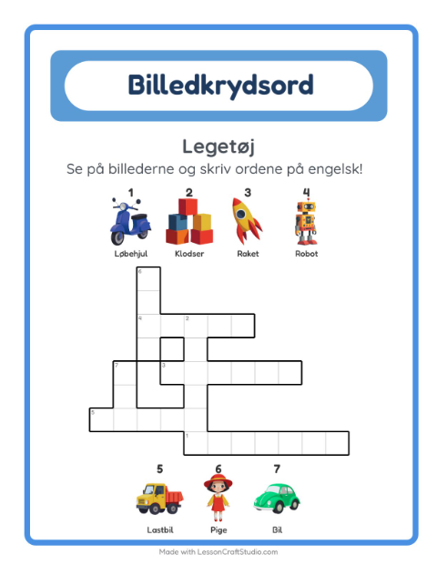 Engelsk billedkrydsord – Legetøj