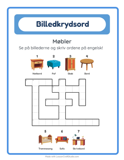 Engelsk billedkrydsord – Møbler