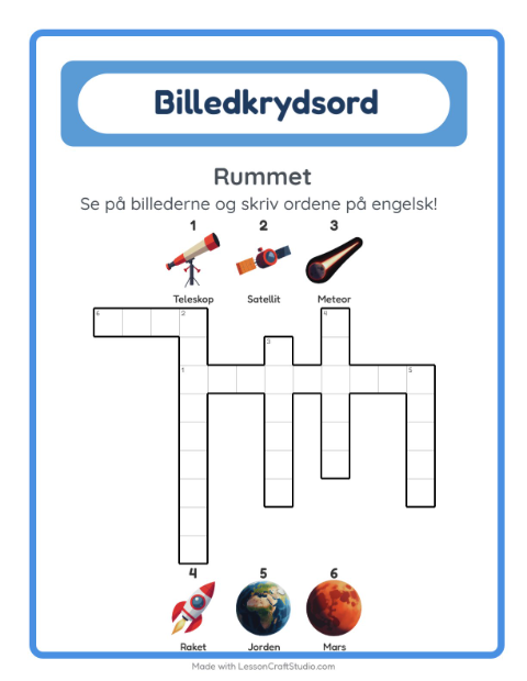 Engelsk billedkrydsord – Rummet