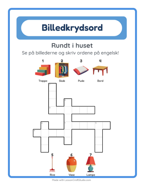 Engelsk billedkrydsord – Rundt i huset