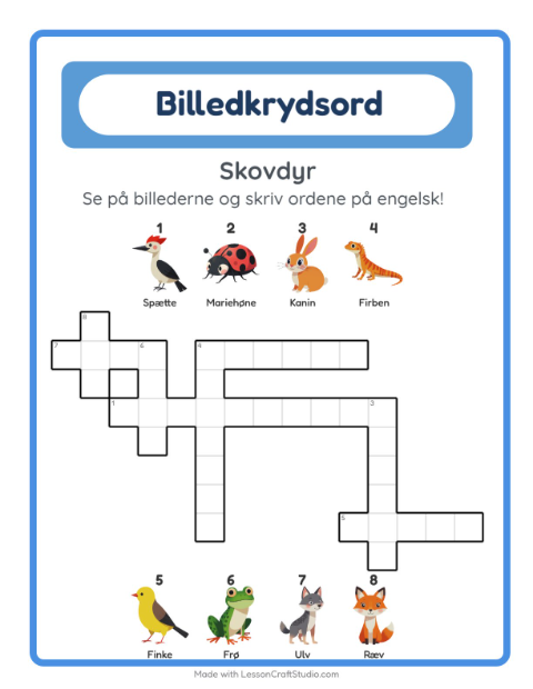 Engelsk billedkrydsord – Skovdyr