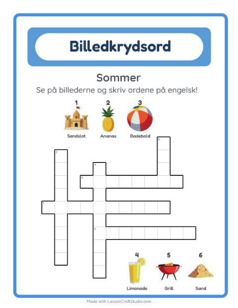 Engelsk billedkrydsord – Sommer