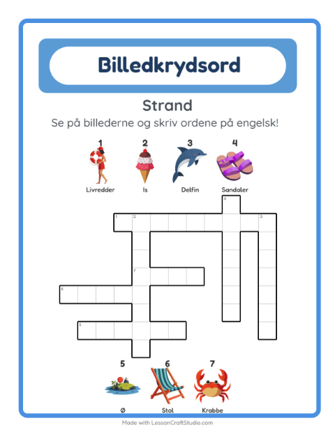 Engelsk billedkrydsord – Strand