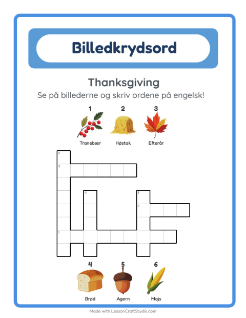 Engelsk billedkrydsord – Thanksgiving