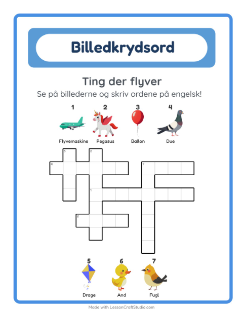 Engelsk billedkrydsord – Ting der flyver