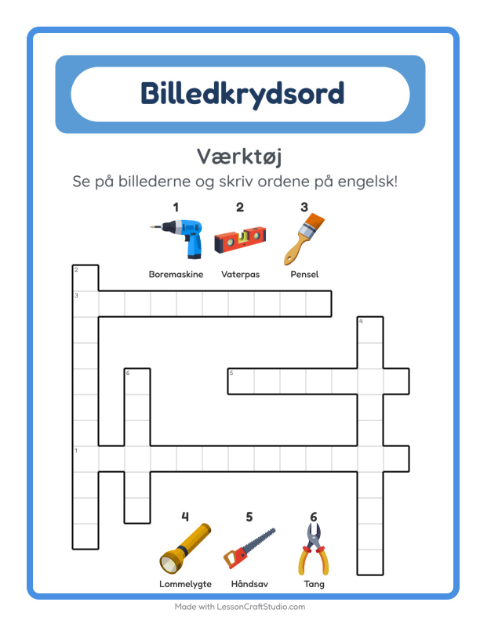 Engelsk billedkrydsord – Værktøj