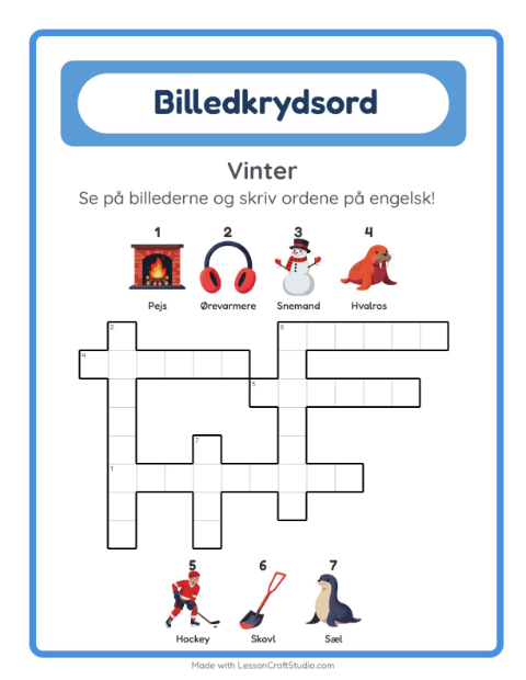 Forhåndsvisning af Lær engelsk: Vinter – krydsord for børn