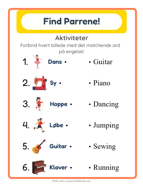 Engelsk billedmatch – Aktiviteter