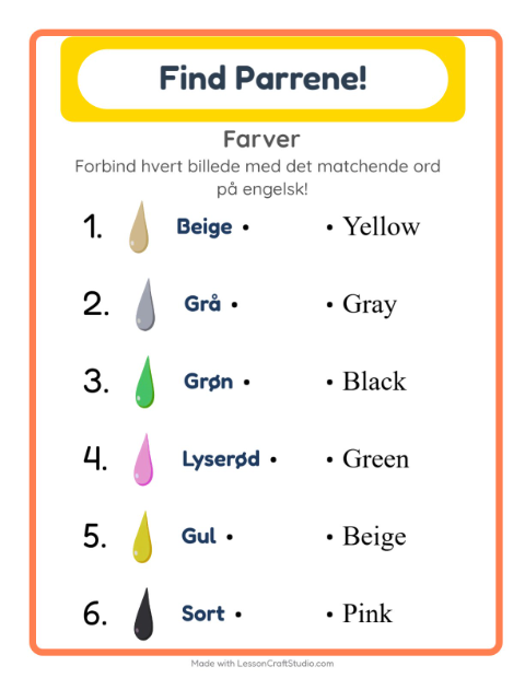 Engelsk billedmatch – Farver