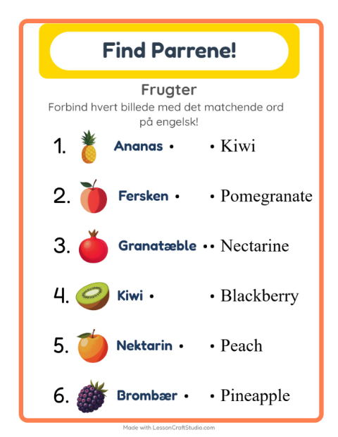 Engelsk billedmatch – Frugter