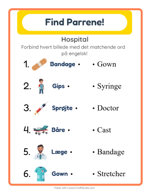 Engelsk billedmatch – Hospital