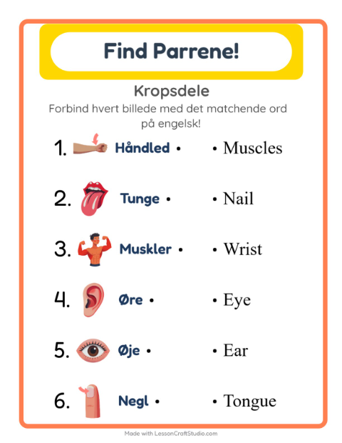 Engelsk billedmatch – Kropsdele