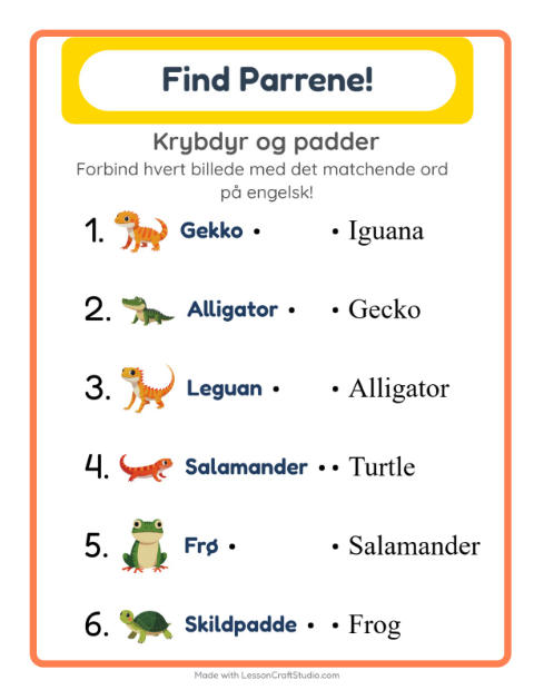 Engelsk billedmatch – Krybdyr og padder