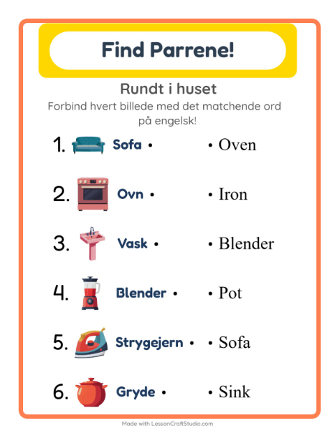 Engelsk billedmatch – Rundt i huset