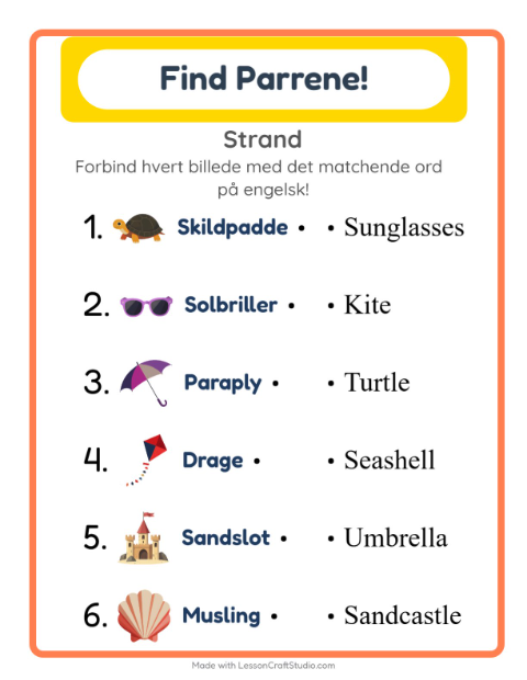 Engelsk billedmatch – Strand